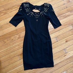 Black H&M Bejeweled half sleeve mini dress! Large back cut out - sexy! size 2